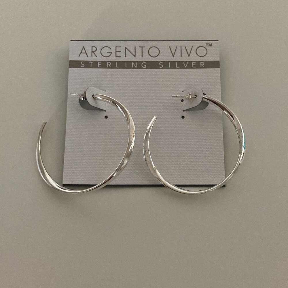 Argento Vivo Sterling Silver Hammered Hoop Earrings – 40mm, Like New